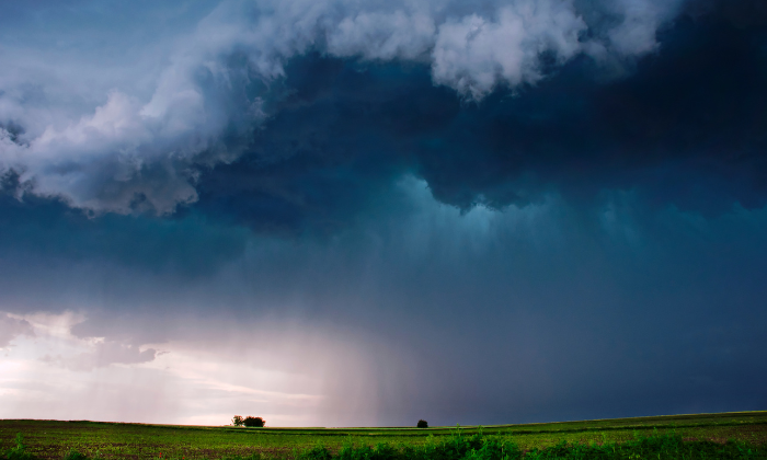 Image of thunderstorm in the distance over a field